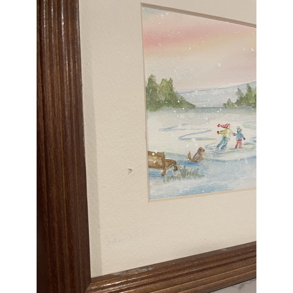 Vintage Framed Watercolor Art Painting Winter Scene Snow Signed CH 2002 Matted - Picture 14 of 16